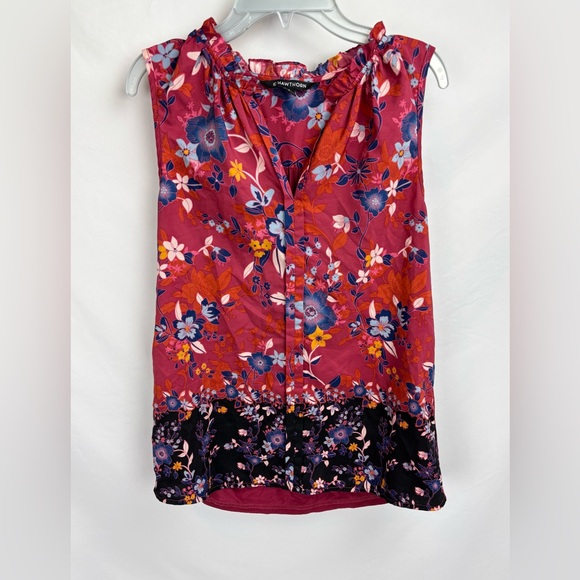 41 Hawthorn Red Floral V-Neck Sleeveless Blouse Orlee Shirt - Picture 1 of 5